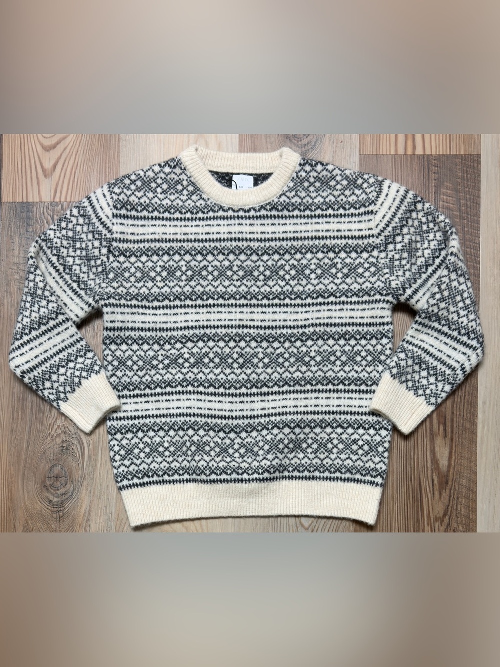 NWT Zara Kids Fair Isle Knit Sweater Cream Black Size 8-9 Years 130cm Join Life